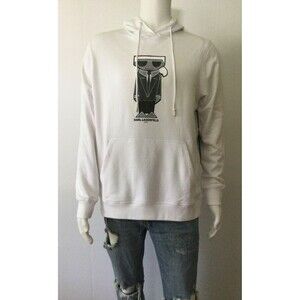 NEW KARL LAGERFELD Men's White Pull Over Hooded Sweatshirt (Size M)
